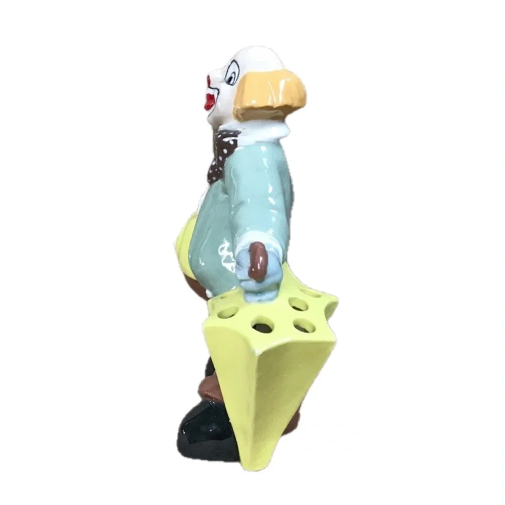 Vintage Ceramic Clown with Umbrella Flower Frog Figure Whimsical Colorful Retro